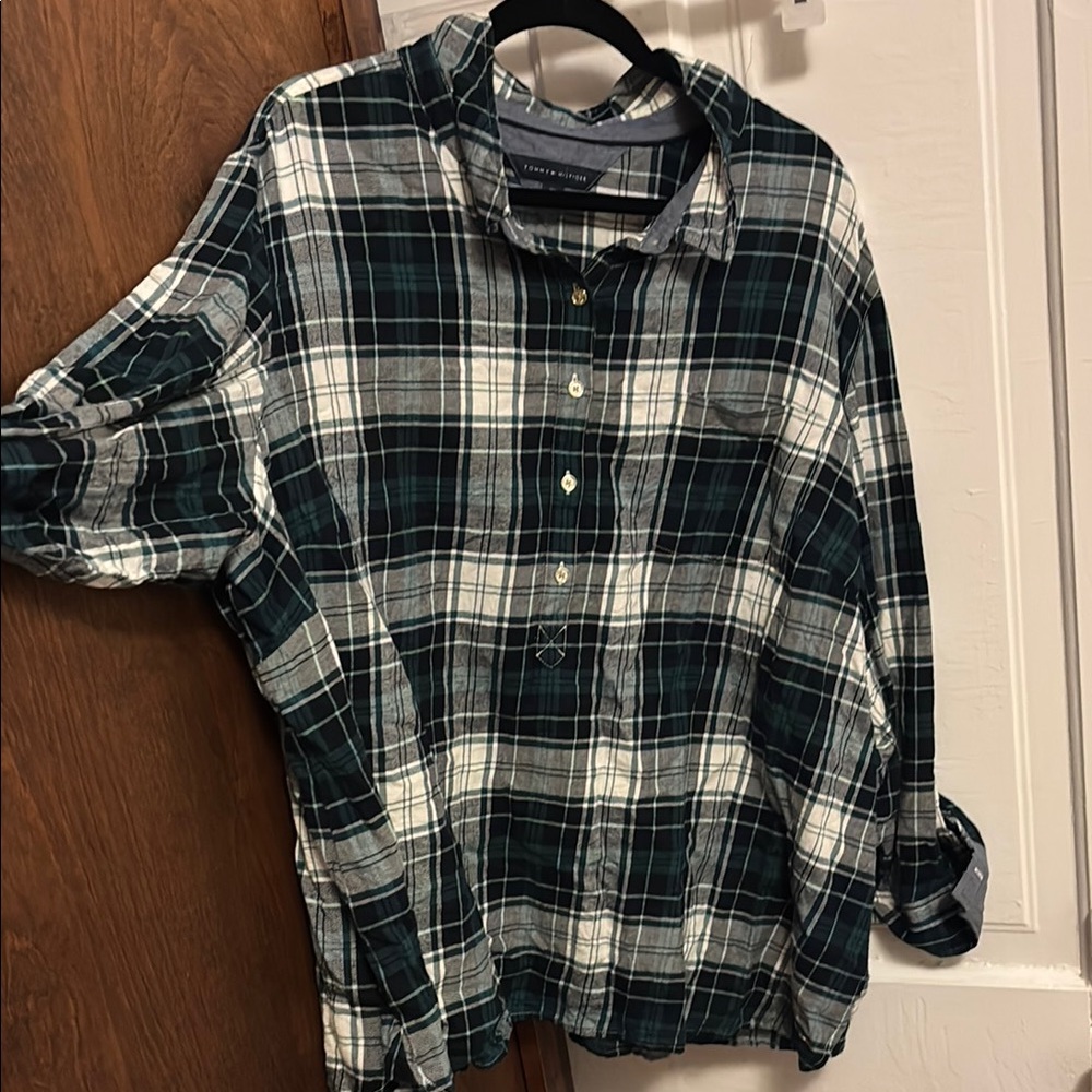 Tommy Hilfiger Green and White Casual Button Down Shirt